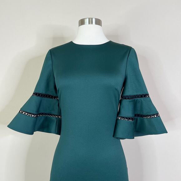 Ted Baker | Filnio Forest Green Bell Sleeve Fitted Sheath Cocktail Work Dress 2 - Picture 3 of 11